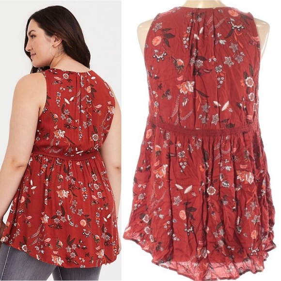 Torrid Ochre Floral Twill Babydoll Tunic Top 4X - Picture 7 of 16